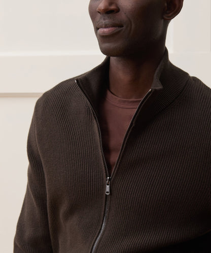 Todd Snyder Beechwood Full-Zip Sweater - Espresso Bean