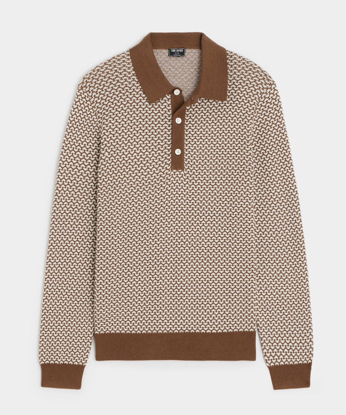 Todd Snyder Silk-Cotton Geo Sweater Polo - Saddle Brown