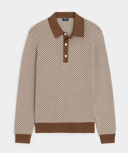 Todd Snyder Silk-Cotton Geo Sweater Polo - Saddle Brown