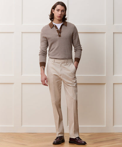 Todd Snyder Silk-Cotton Geo Sweater Polo - Saddle Brown
