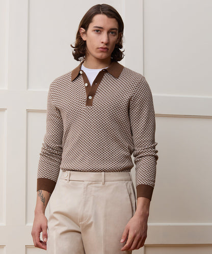 Todd Snyder Silk-Cotton Geo Sweater Polo - Saddle Brown