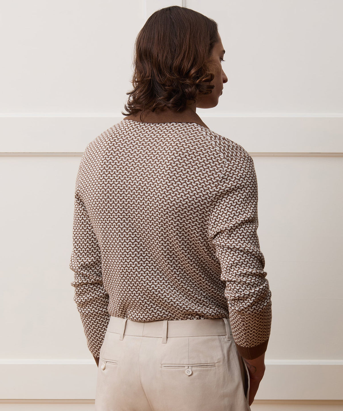 Todd Snyder Silk-Cotton Geo Sweater Polo - Saddle Brown