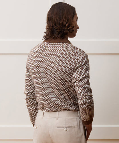 Todd Snyder Silk-Cotton Geo Sweater Polo - Saddle Brown