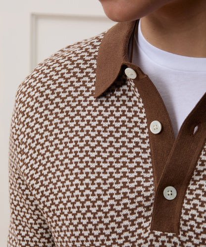 Todd Snyder Silk-Cotton Geo Sweater Polo - Saddle Brown