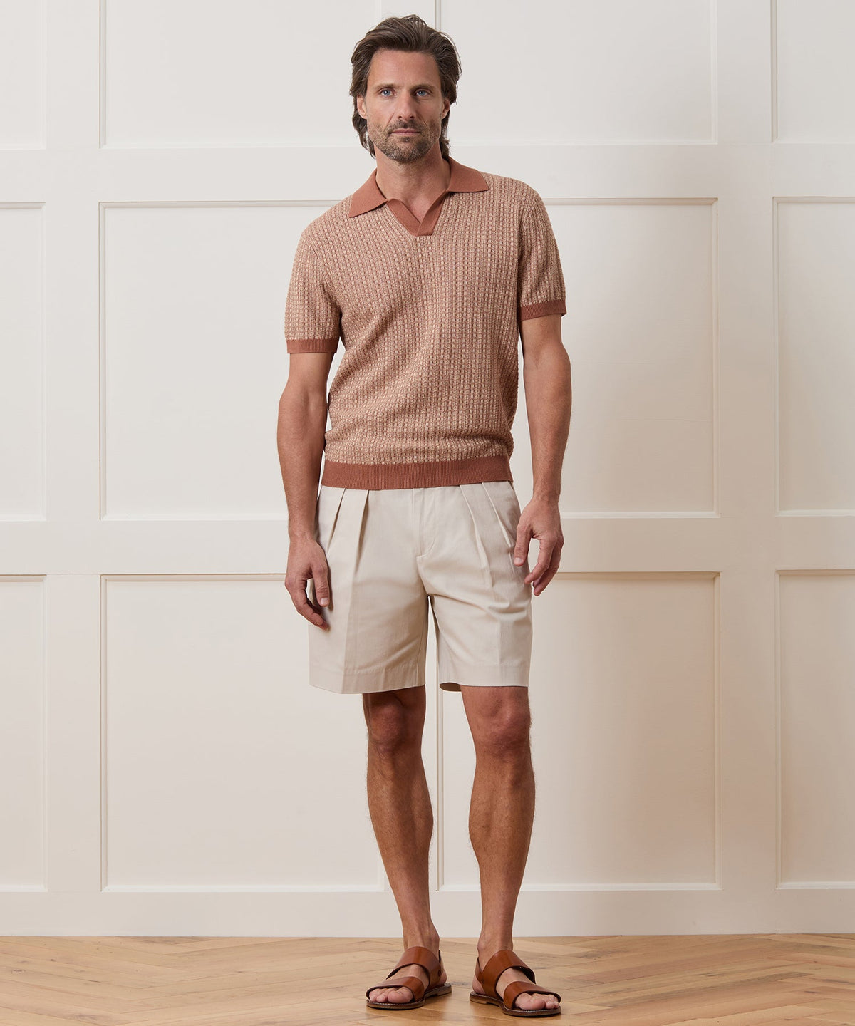 Todd Snyder Linen Geometric Montauk Sweater Polo - Baja Dunes