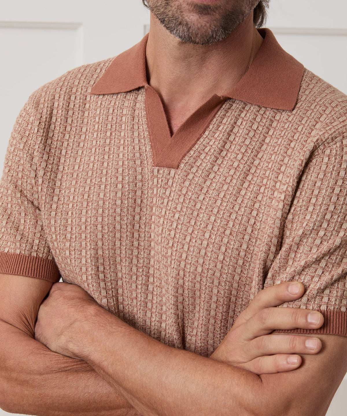 Todd Snyder Linen Geometric Montauk Sweater Polo - Baja Dunes
