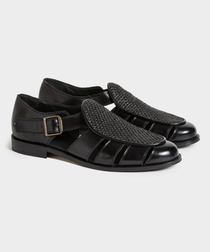 Todd Snyder Jacques Solovière Franck Raffia Fisherman Sandal - Black