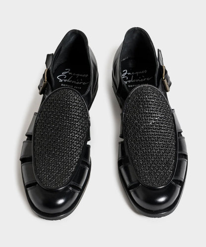 Todd Snyder Jacques Solovière Franck Raffia Fisherman Sandal - Black
