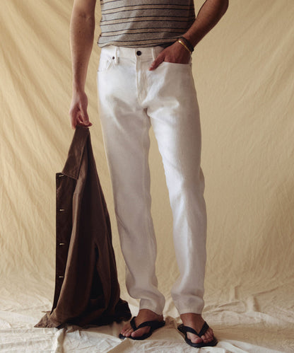 Todd Snyder Straight Fit 5-Pocket Linen Pant - White