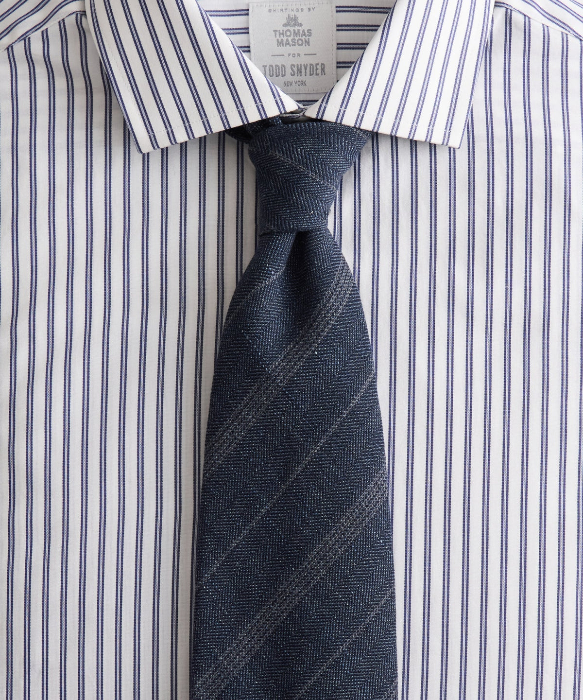 Todd Snyder Italian Wool-Linen Stripe Tie - Navy