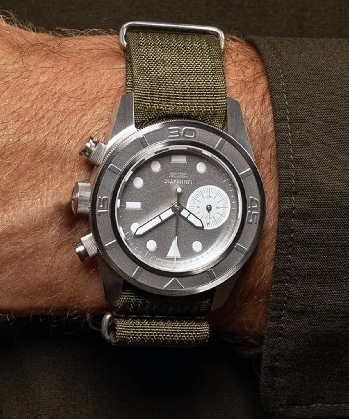 Todd Snyder UNIMATIC Modello Tre U3-AEG Chronograph Watch - Olive