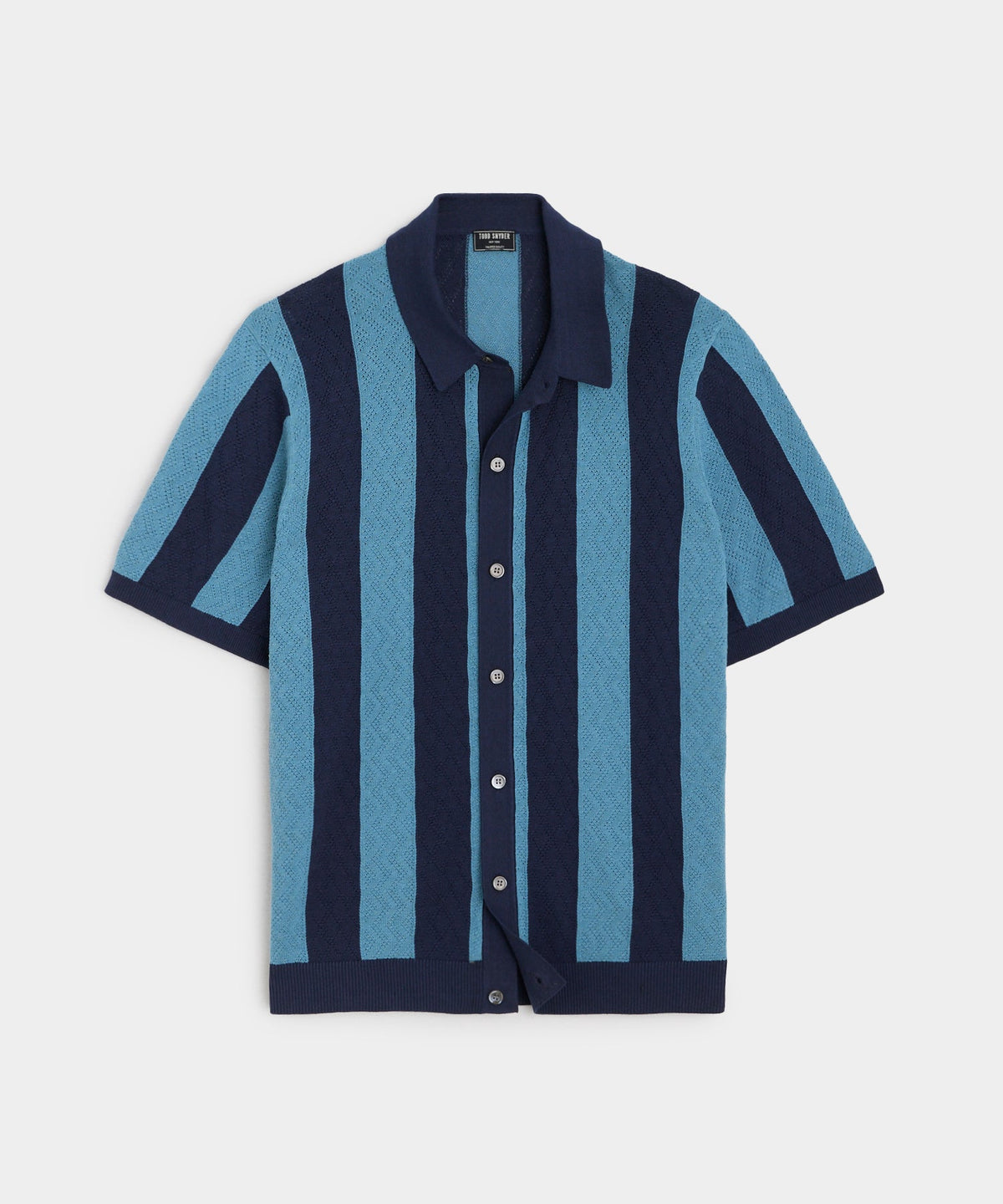 Todd Snyder Silk-Cotton Striped Full-Placket Sweater Polo - Sail Blue