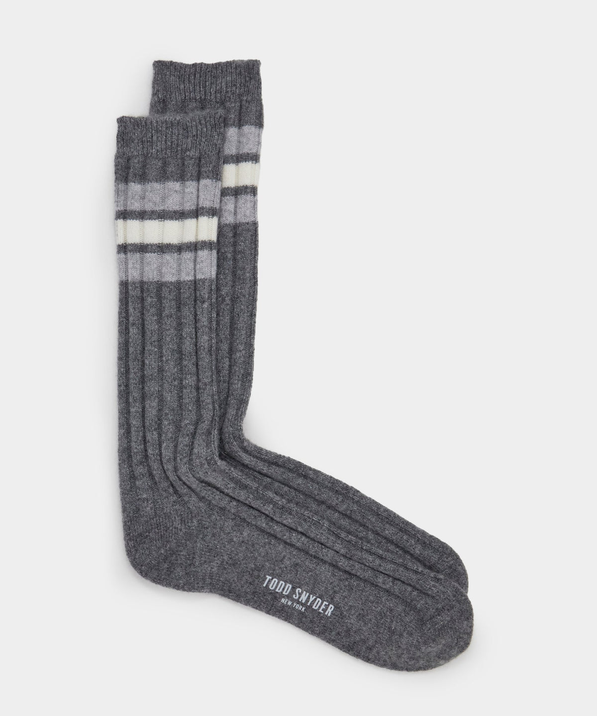 Todd Snyder Cashmere Striped Sock - Charcoal Heather