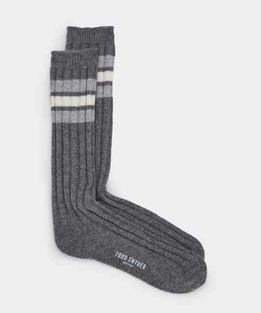 Todd Snyder Cashmere Striped Sock - Charcoal Heather