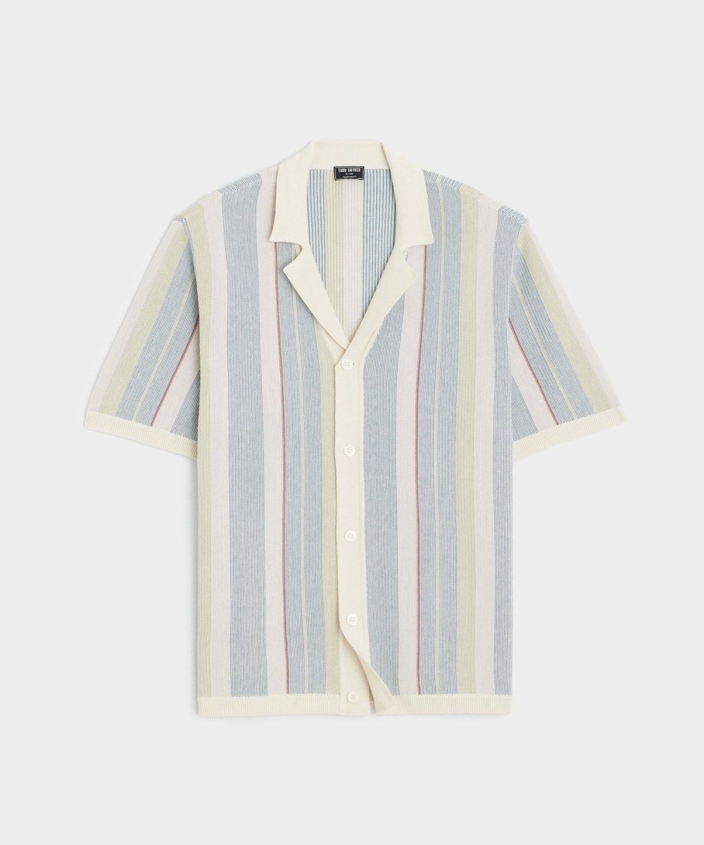 Todd Snyder Cotton Silk Stripe Bungalow Polo - Dusty Lavender