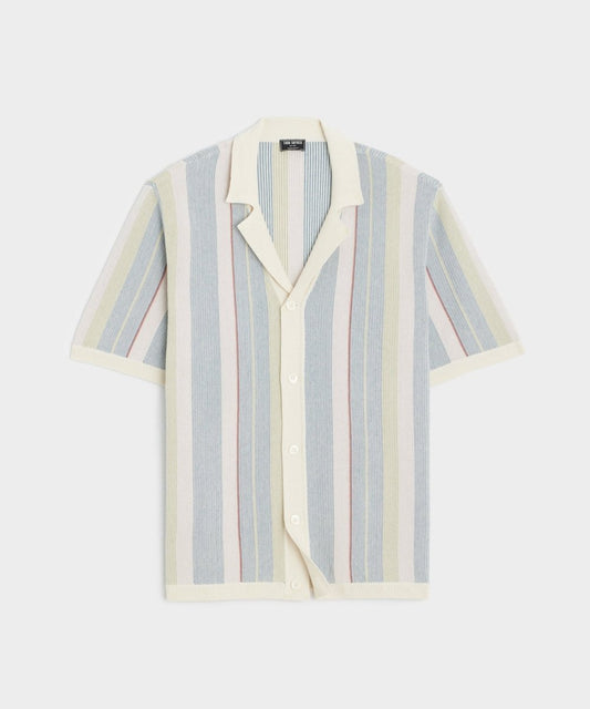 Todd Snyder Cotton Silk Stripe Bungalow Polo - Dusty Lavender
