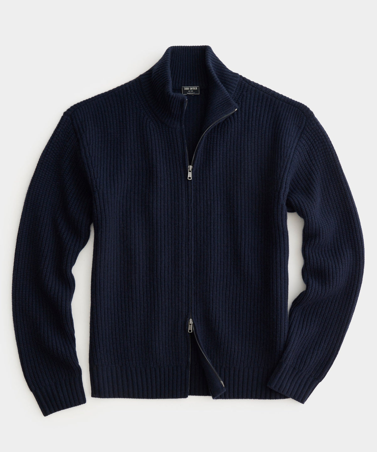 Todd Snyder Full-Zip Mock Neck Cashmere Sweater - Navy