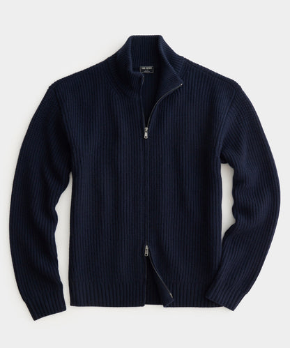 Todd Snyder Full-Zip Mock Neck Cashmere Sweater - Navy