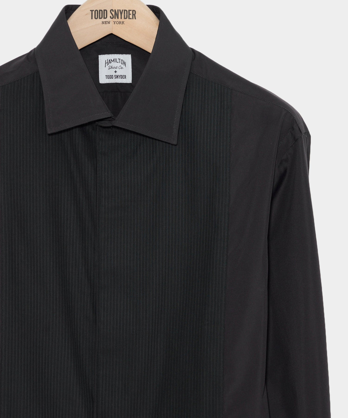 Todd Snyder Hamilton + Todd Snyder Cotton Pleated Spread Collar Tuxedo Shirt - Black
