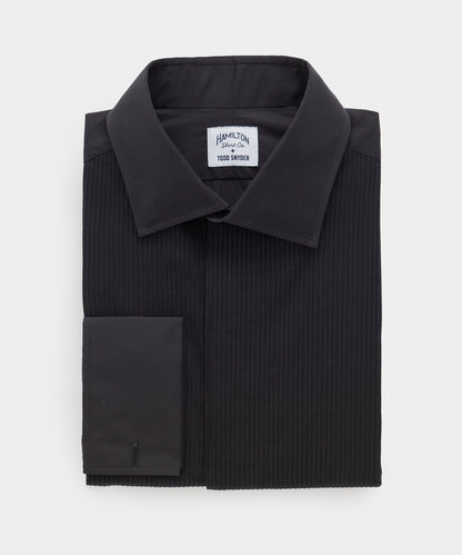 Todd Snyder Hamilton + Todd Snyder Cotton Pleated Spread Collar Tuxedo Shirt - Black