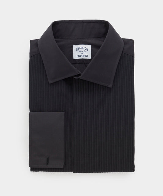 Todd Snyder Hamilton + Todd Snyder Cotton Pleated Spread Collar Tuxedo Shirt - Black