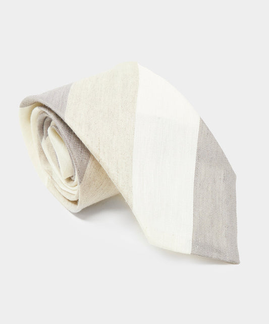 Todd Snyder Linen Silk Bar Stripe Tie - Cream