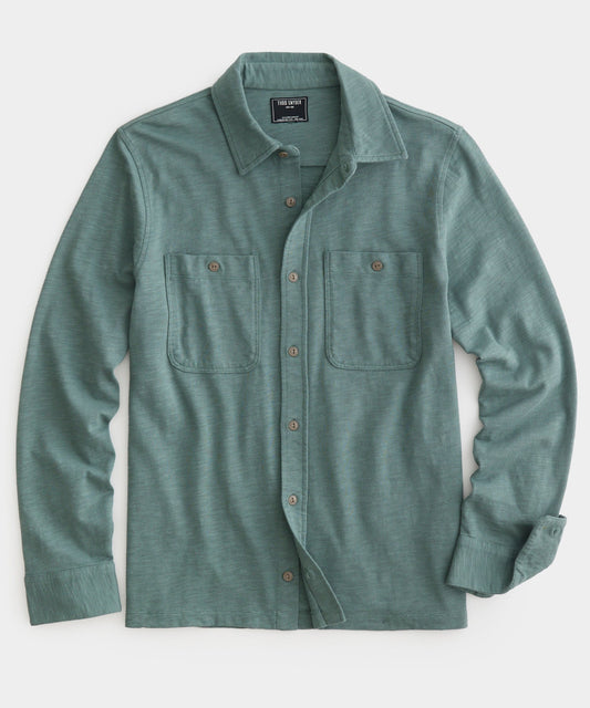 Todd Snyder Long-Sleeve Slub Jersey Camp Shirt - Green Pewter