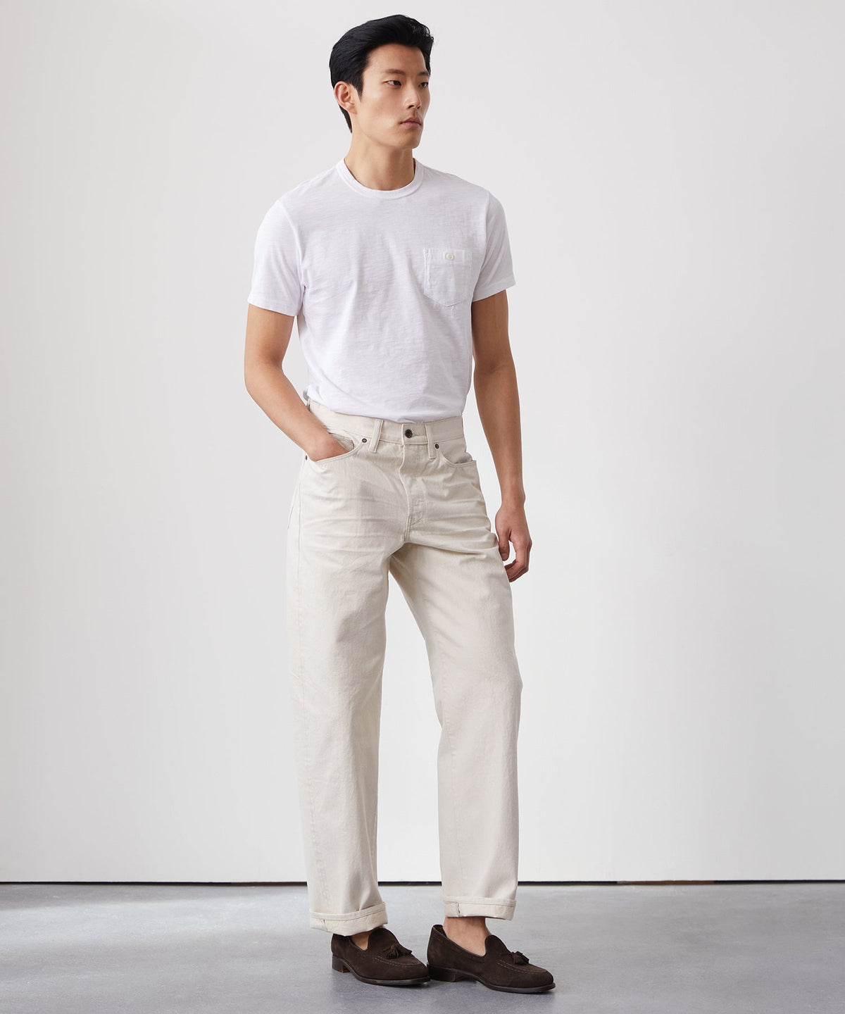 Todd Snyder Made in L.A. Homespun Slub Pocket Tee - White