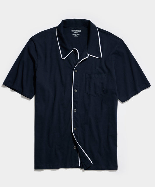 Todd Snyder Made in L.A. Montauk Tipped Full Placket Polo - Navy