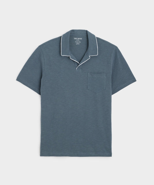 Todd Snyder Made in L.A. Jersey Tipped Montauk Polo - Blue Metal