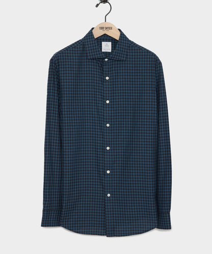 Todd Snyder Slim Fit Flannel Spread Collar Dress Shirt - Navy