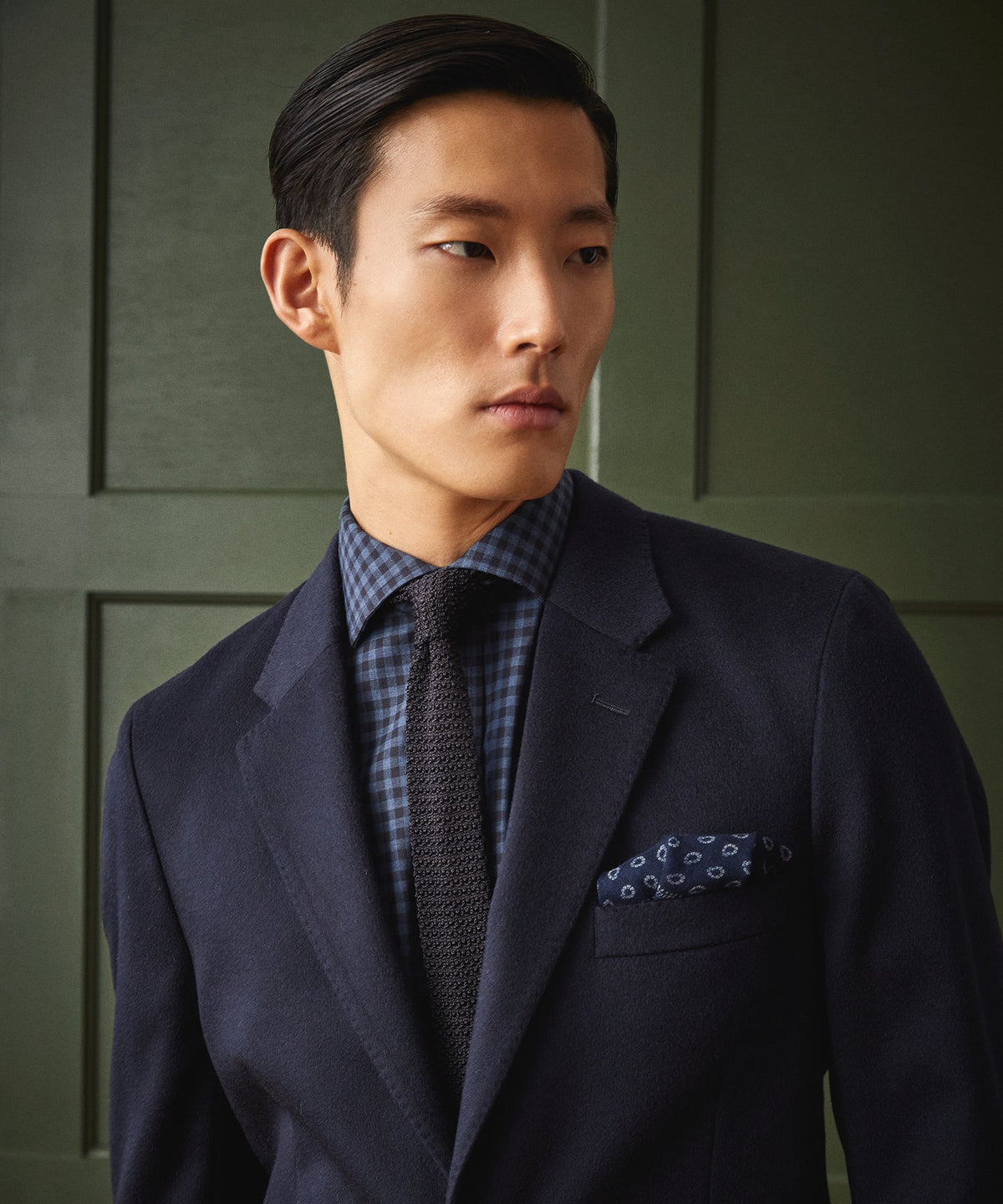 Todd Snyder Slim Fit Flannel Spread Collar Dress Shirt - Navy
