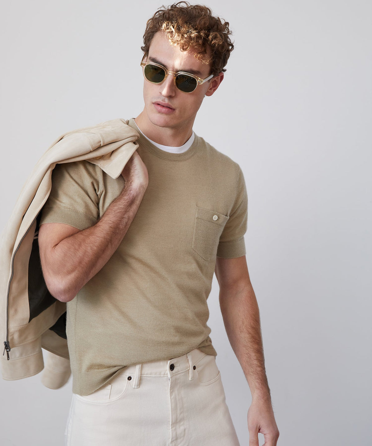 Todd Snyder Premium Short-Sleeve Cashmere Pocket Tee - Baja Dunes