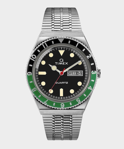 Todd Snyder Q Timex Reissue Black Dial with Black/Green Bezel Bracelet Watch - Black