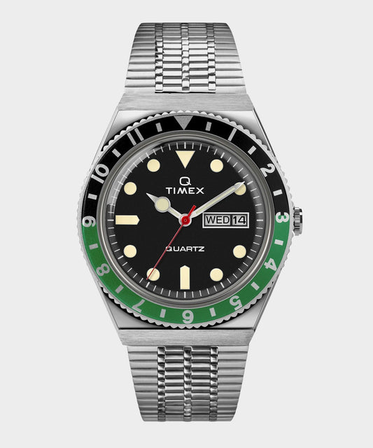 Todd Snyder Q Timex Reissue Black Dial with Black/Green Bezel Bracelet Watch - Black