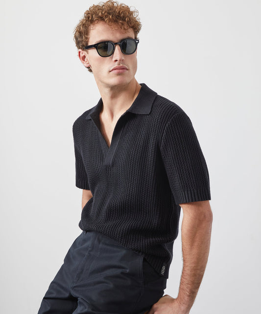 Todd Snyder Relaxed Cotton-Hemp Sweater Polo - Black