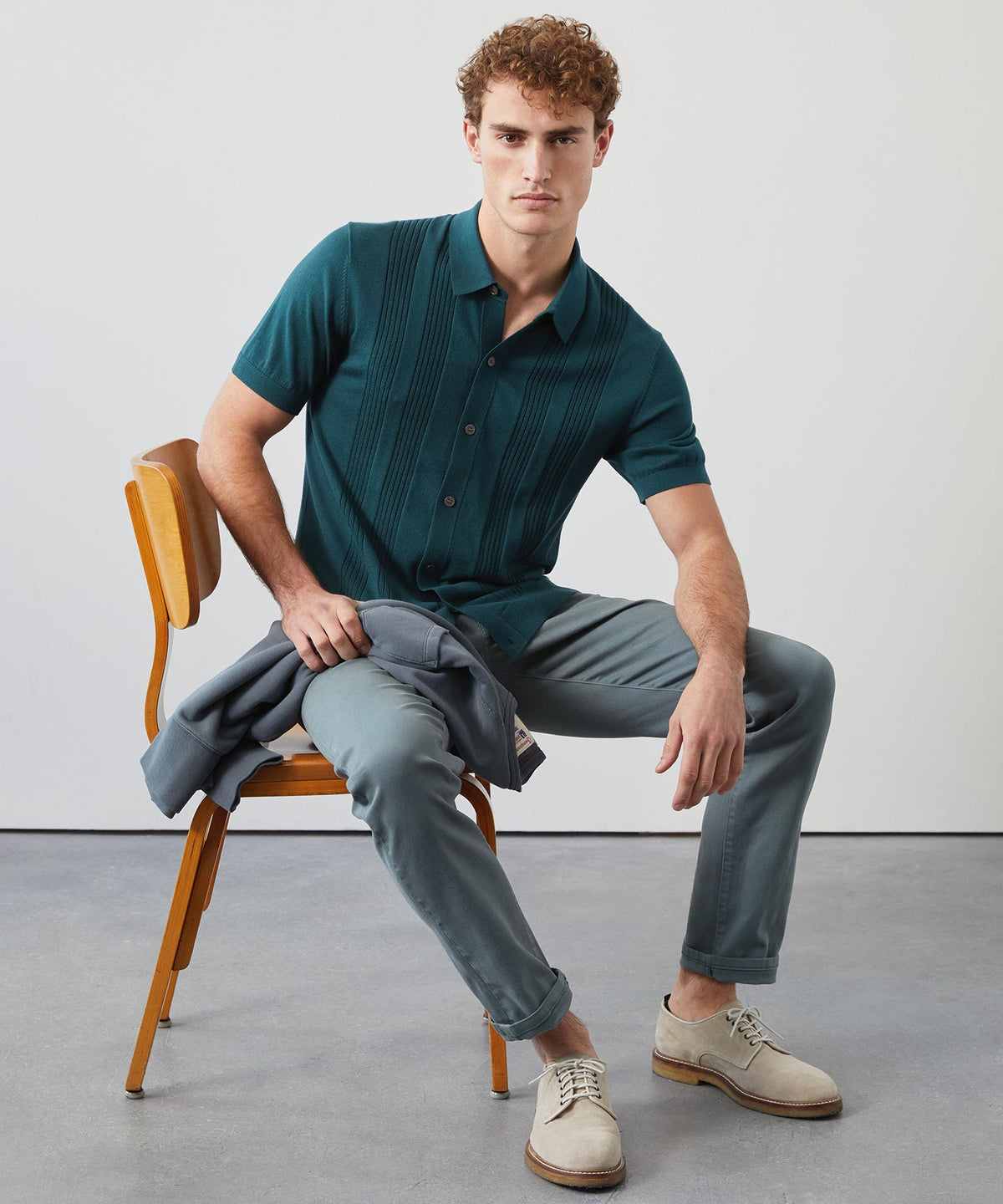 Todd Snyder Silk-Cotton Ribbed Full-Placket Sweater Polo - Atlantis
