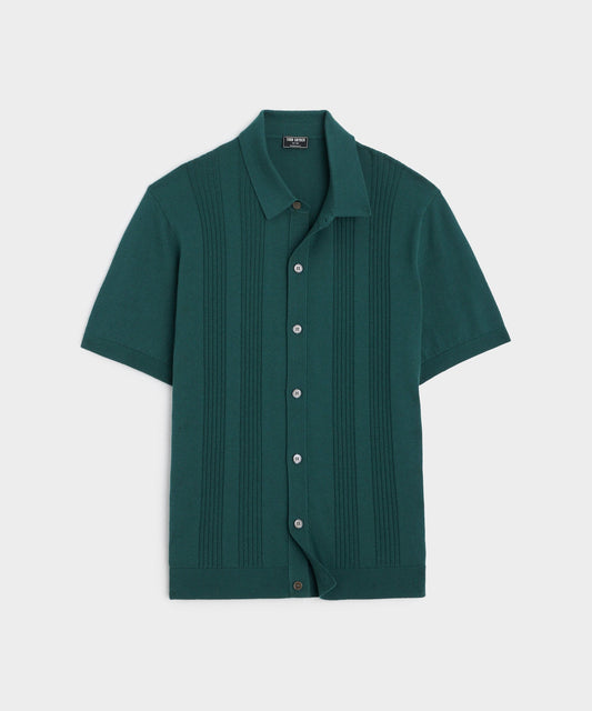 Todd Snyder Silk-Cotton Ribbed Full-Placket Sweater Polo - Atlantis