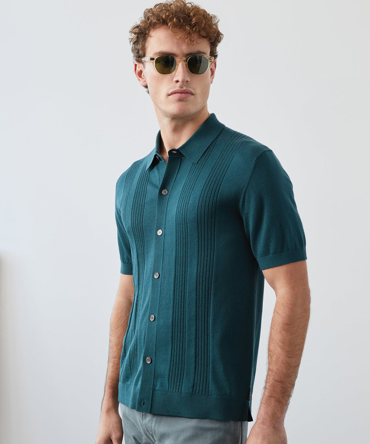 Todd Snyder Silk-Cotton Ribbed Full-Placket Sweater Polo - Atlantis