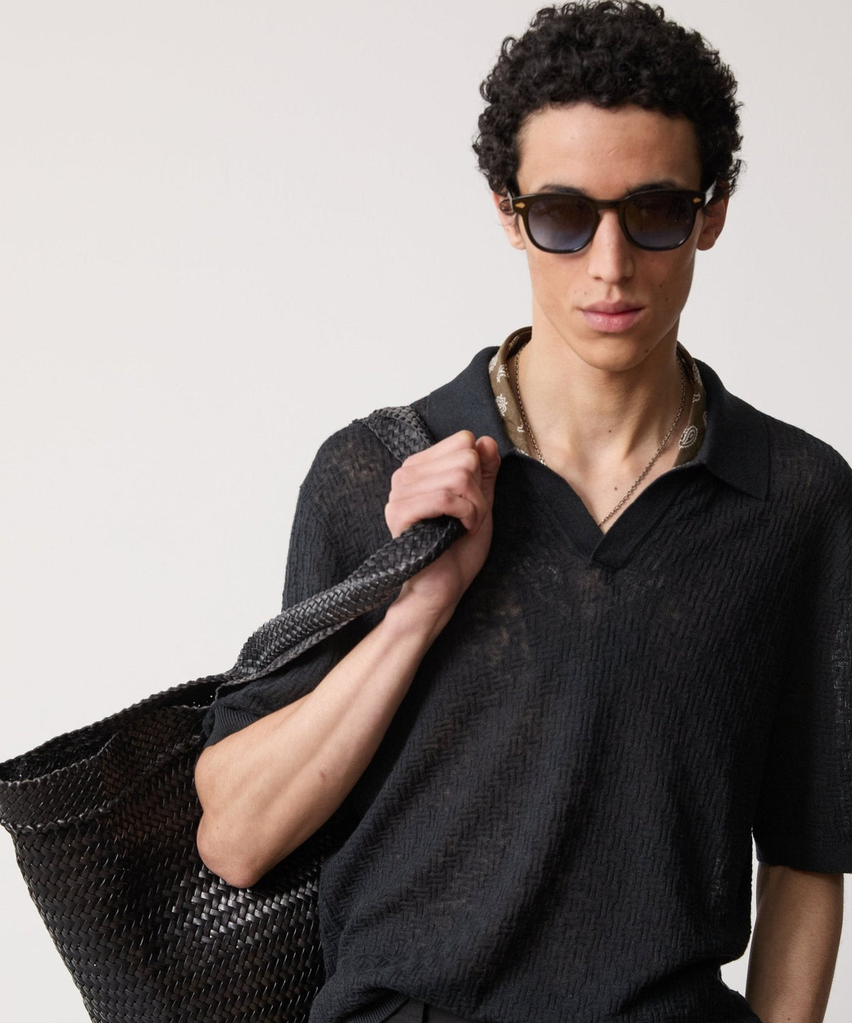 Todd Snyder Textured Linen Montauk Sweater Polo - Black