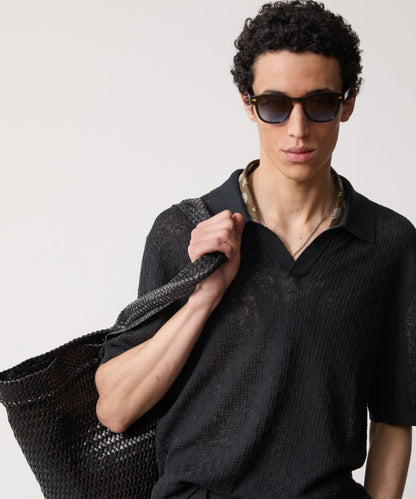 Todd Snyder Textured Linen Montauk Sweater Polo - Black