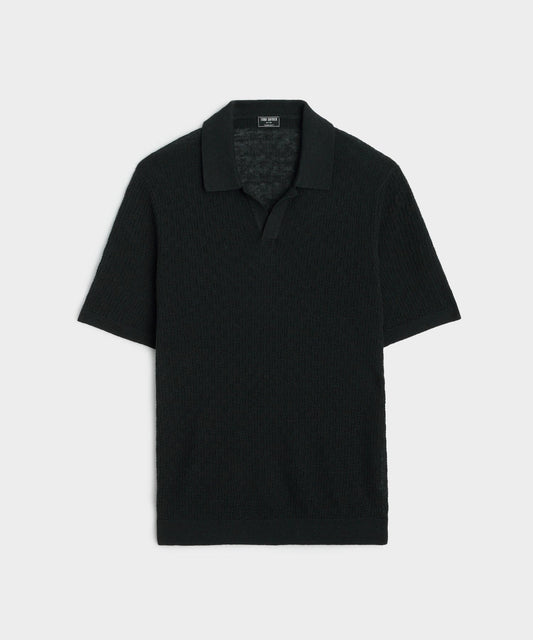Todd Snyder Textured Linen Montauk Sweater Polo - Black