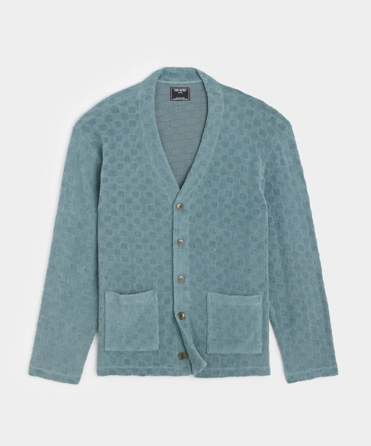 Todd Snyder Tile Terry Cardigan - Green Pewter