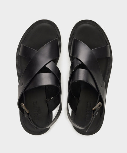 Todd Snyder Tuscan Leather Crossover Backstrap Sandal - Black