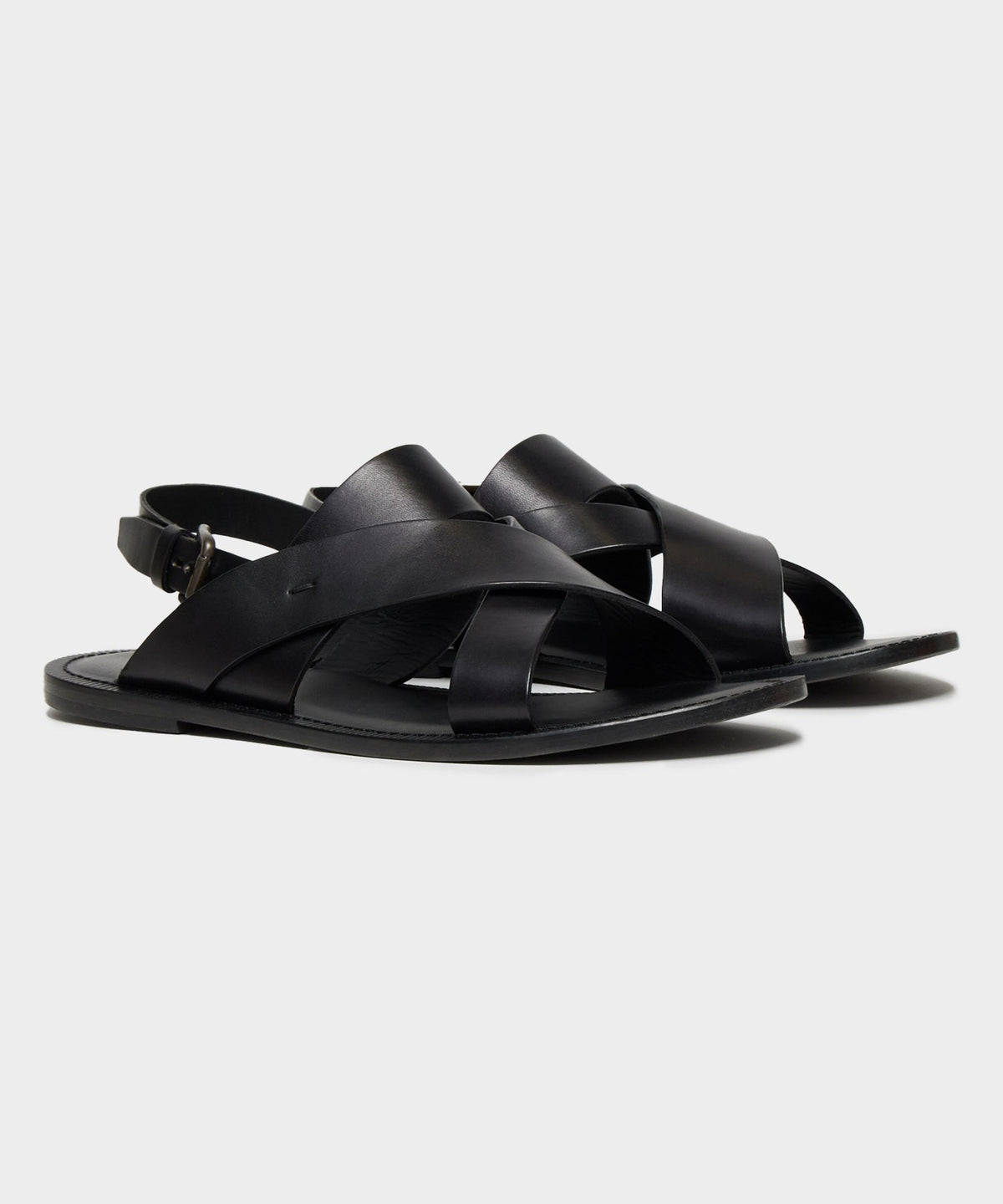 Todd Snyder Tuscan Leather Crossover Backstrap Sandal - Black
