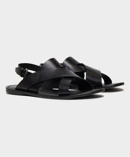 Todd Snyder Tuscan Leather Crossover Backstrap Sandal - Black