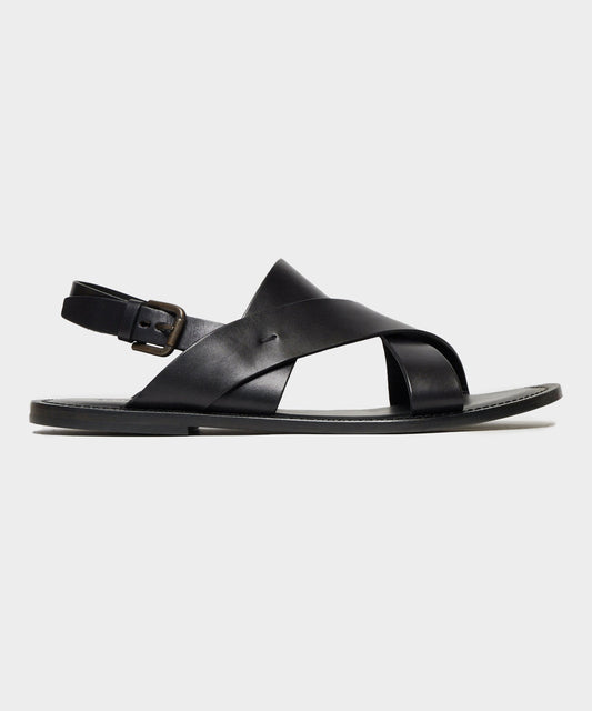 Todd Snyder Tuscan Leather Crossover Backstrap Sandal - Black